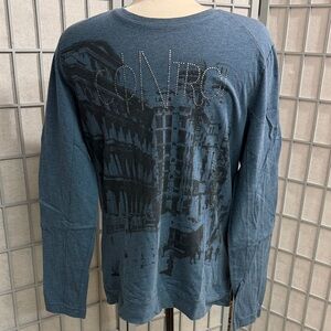 Tristan Navy Blue Long-Sleeve Graphic Tee with Stud Accents